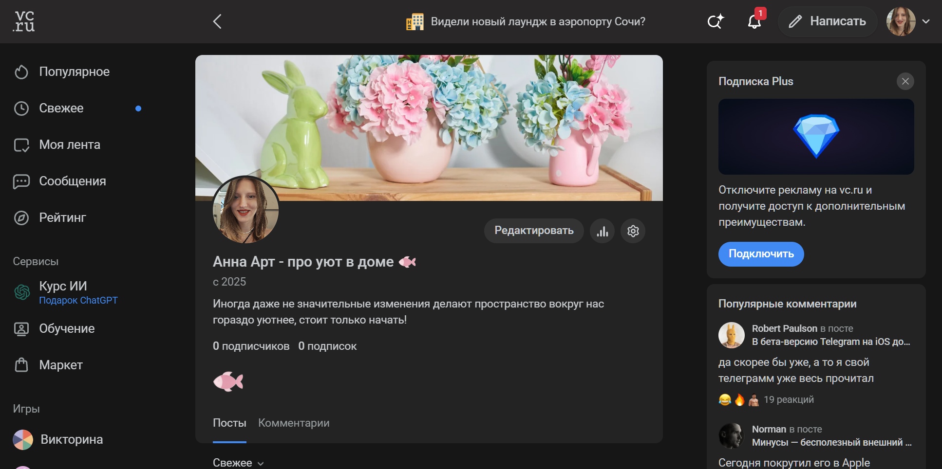 пример оформленного профиля автора на блог-платформе