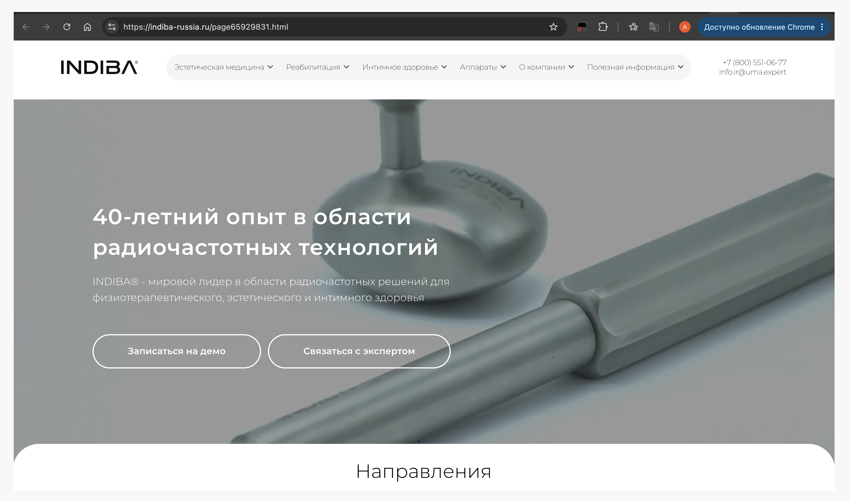 Страница старого сайта Indiba с адресом вида pageXXXXX.html