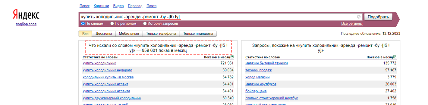 Сбор ключей и минус-слов Сбор ключей и минус-слов