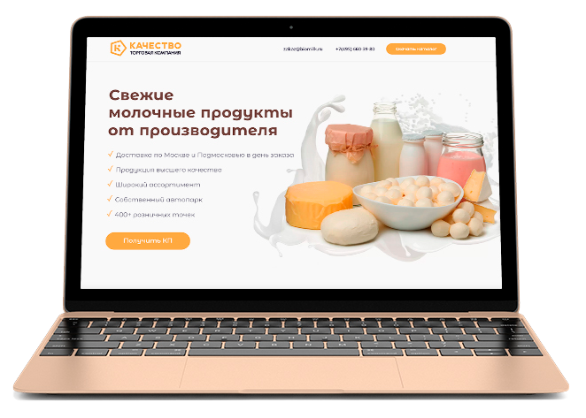 Лендинг по продаже молочной продукции ТК «Качество»